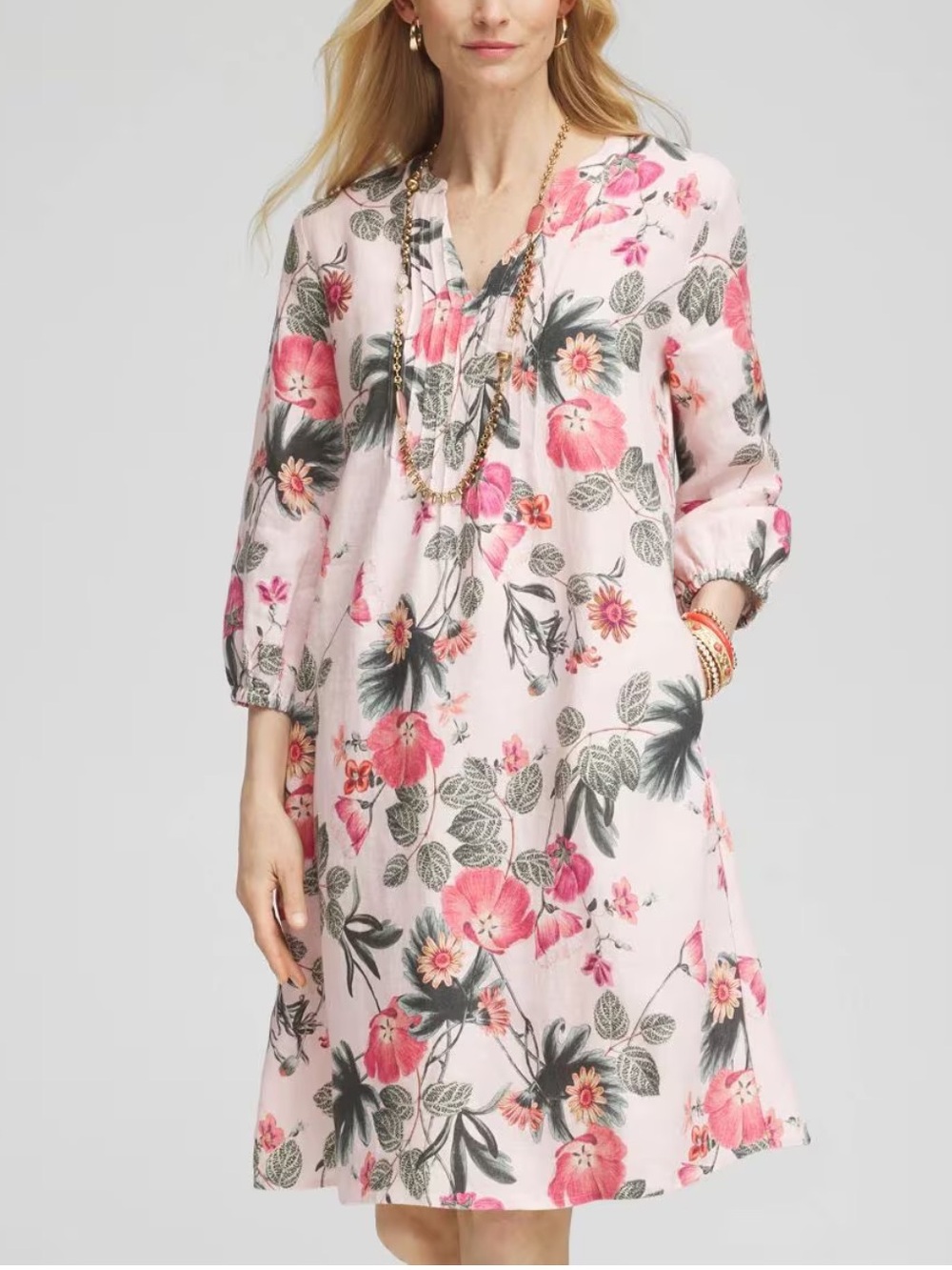 Chico's Pink Floral V-Neck Swim Coverup